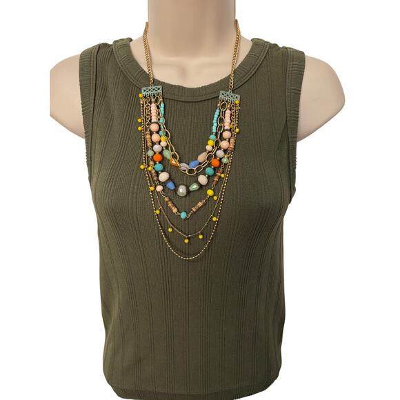 Plunder Women's Colorful Beaded Spring Gold Tone Chain Layered Necklace BOHO - Picture 1 of 6